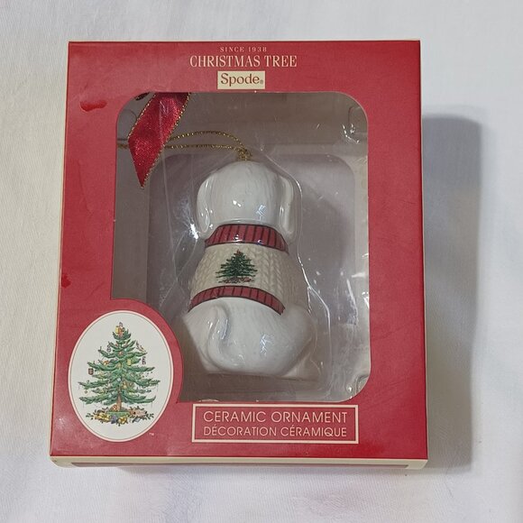 SPODE Christmas Tree Ceramic Ornament Puppy Dog With Stocking In Box - Picture 5 of 9